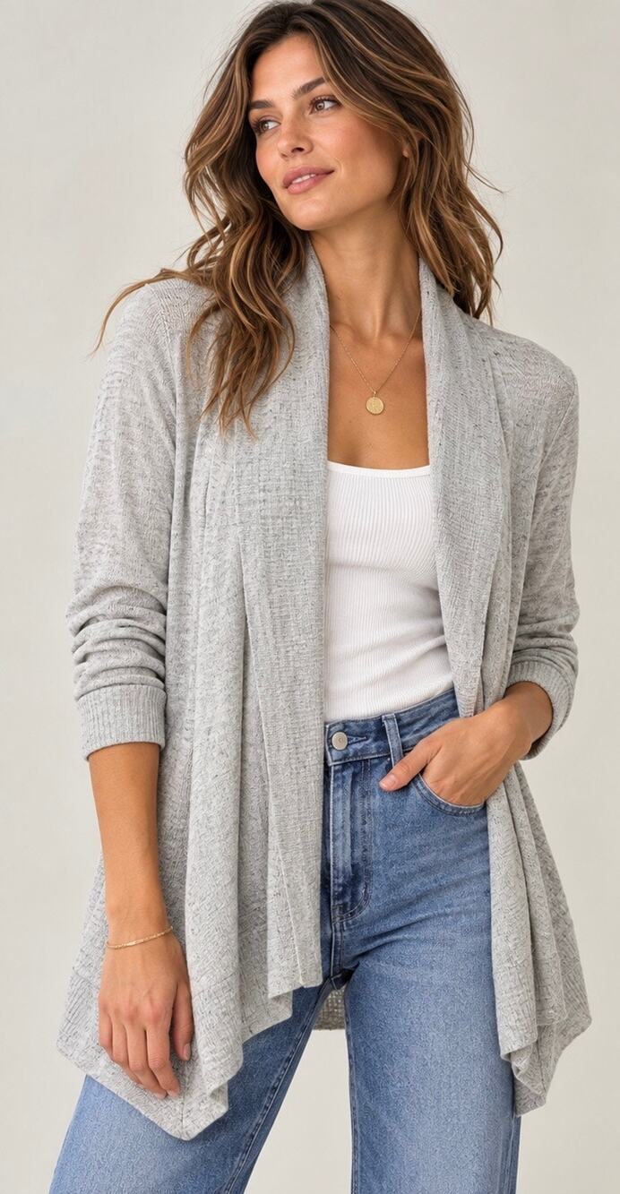 NWOT. - PURE DKNY Linen Cardigan, Gray, Minimalist, Neutral, Coastal, Beach, M/L